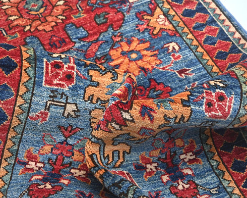 12 Ft Blue Aryana Afghan Hand Knotted Veg Dye Wool Runner Rug